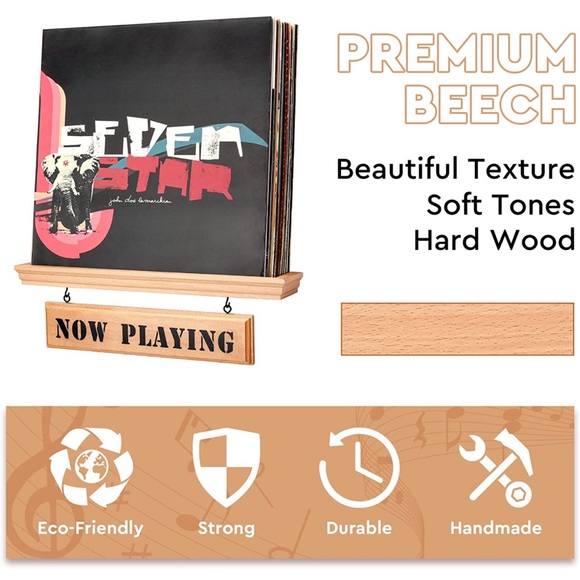 “Now Playing” Premium Beech Wood Vinyl Record Wall Mount Display Shelf (NWB) - Picture 5 of 7